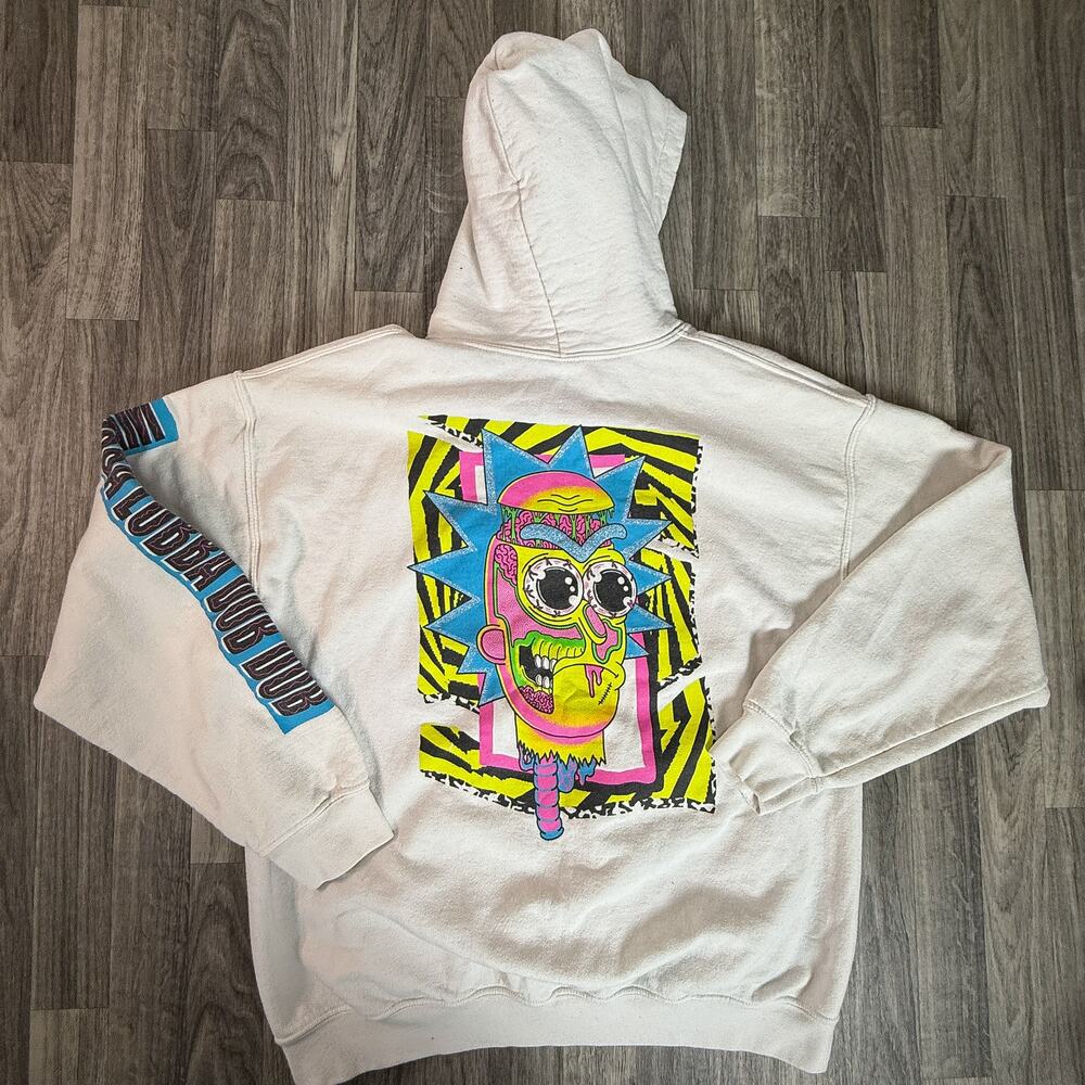 Rick & Morty “Wubba Lubba Dub Dub” Adult Swim Graphic Hoodie Rare Back Print